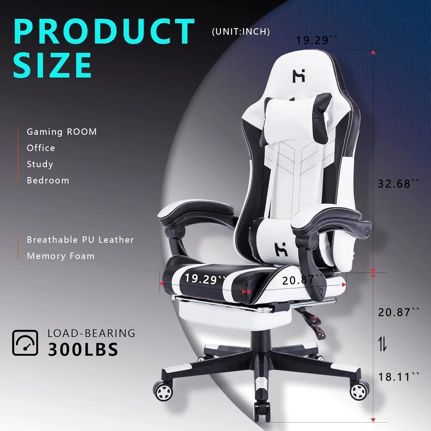 HLDIRECT Gaming Chair, Video Game Chair, Gamer Computer Chair, Ergonomic Gaming Chairs for Adults with Headrest and Lumbar Suppo