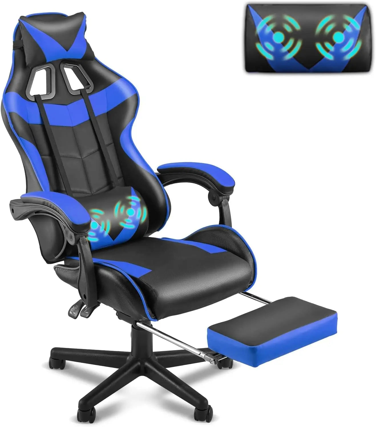 Light Blue Gaming Chair with Footrest,Lovely Cute Bunny Computer Gamer Chair,Kawaii Desk Chair