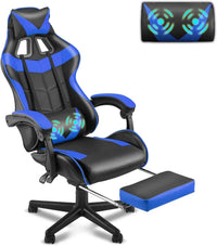 Light Blue Gaming Chair with Footrest,Lovely Cute Bunny Computer Gamer Chair,Kawaii Desk Chair