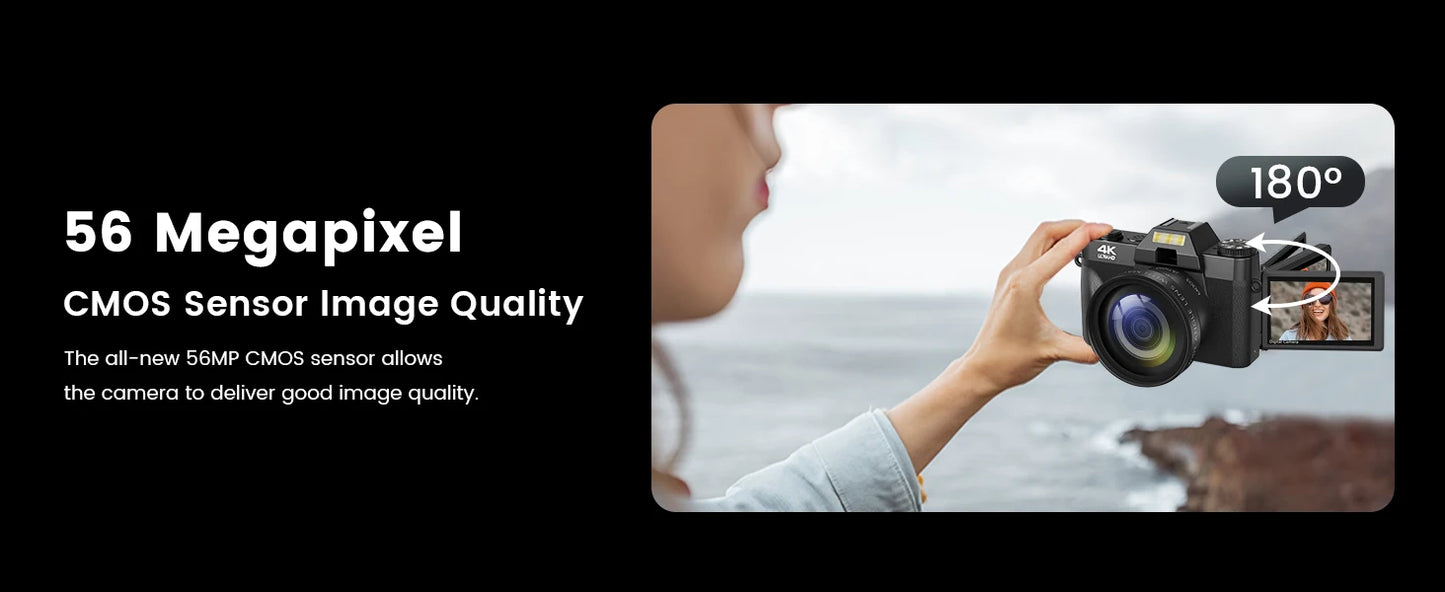Compact Digital Photography Camera 4K WIFI Webcam Retro Vlog Recorder YouTube 64MP Camcorder 3 Inch Flip Screen Wide Angle Lens