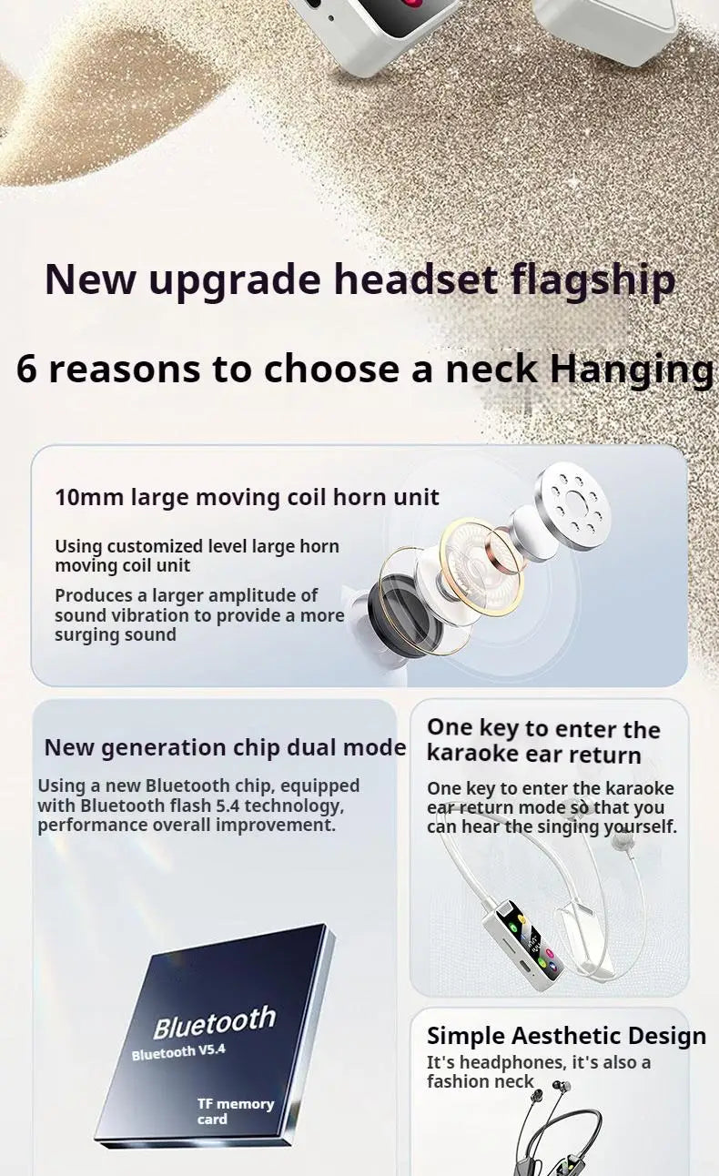 HD Screen HiFi Sound Neckband Long battery Life Wireless Bluetooth5.4 Headphones Earphones Sports Gamer Headsets Noise Reduction