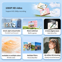 2.4 Inch Kids Digital Camera 1080P 48MP Retro Students Camera 8 X Zoom Compact Camera Camcorder for Beginner Photography