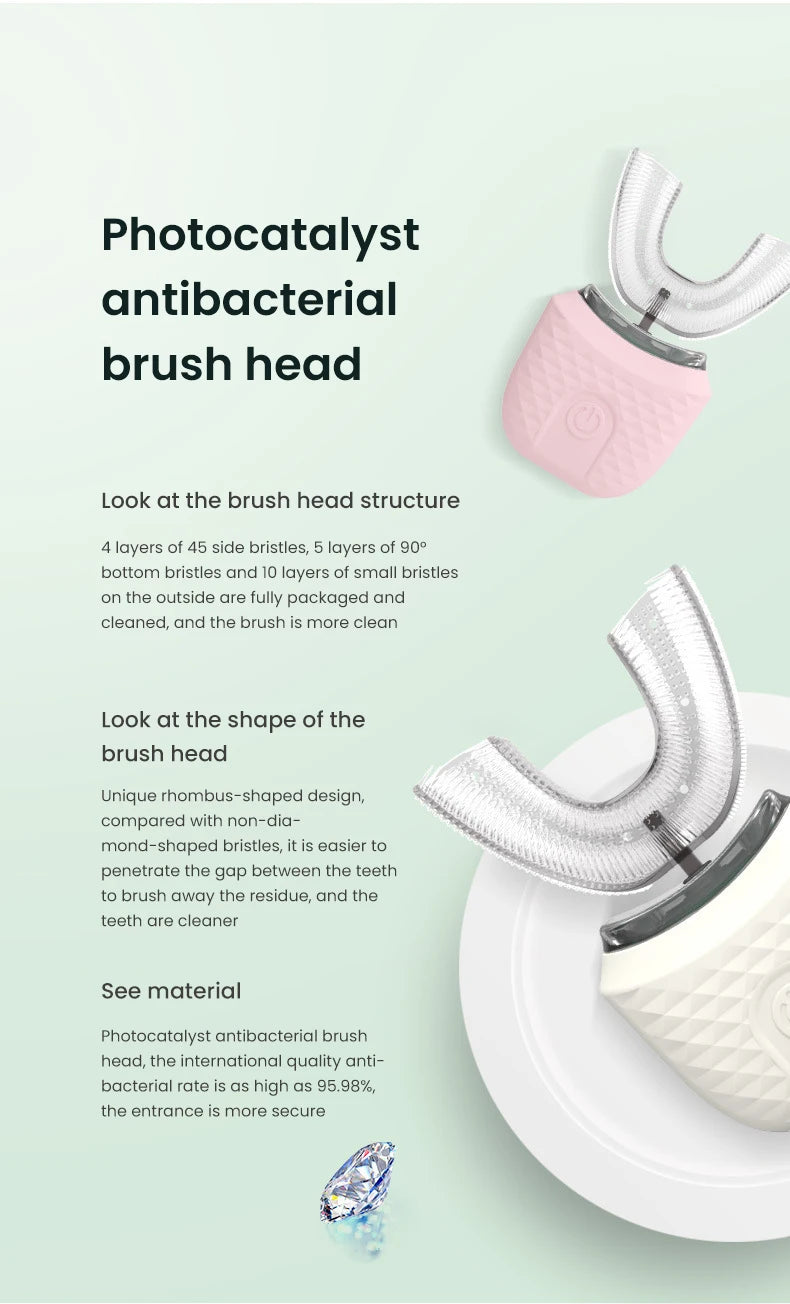 Electric U-Shaped Toothbrush for Adults - Soft-Bristles Teeth Whitening Kit, Oral Care with Auto-Timing & 360° Gum Protection
