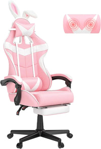 Light Blue Gaming Chair with Footrest,Lovely Cute Bunny Computer Gamer Chair,Kawaii Desk Chair