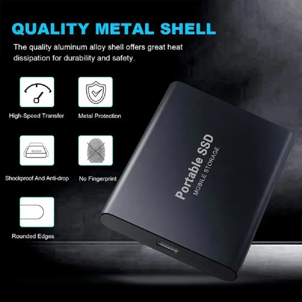 External Hard Drive 1TB Portable SSD 2TB External Solid State Drive USB 3.1/Type-C Hard Disk High-Speed Storage for PC/Mac/Phone
