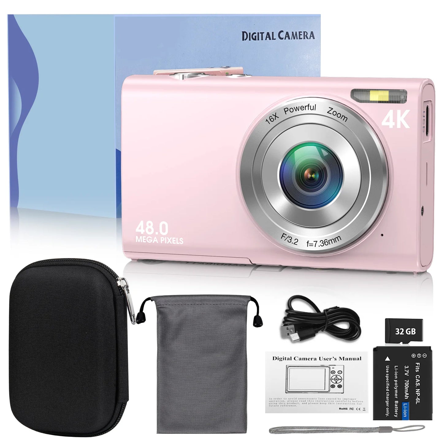 4K Digital Camera Autofocus Vlogging Camera HD 48MP with 2.8" Large Screen Camcorder Camera for Photography for Kid Adult