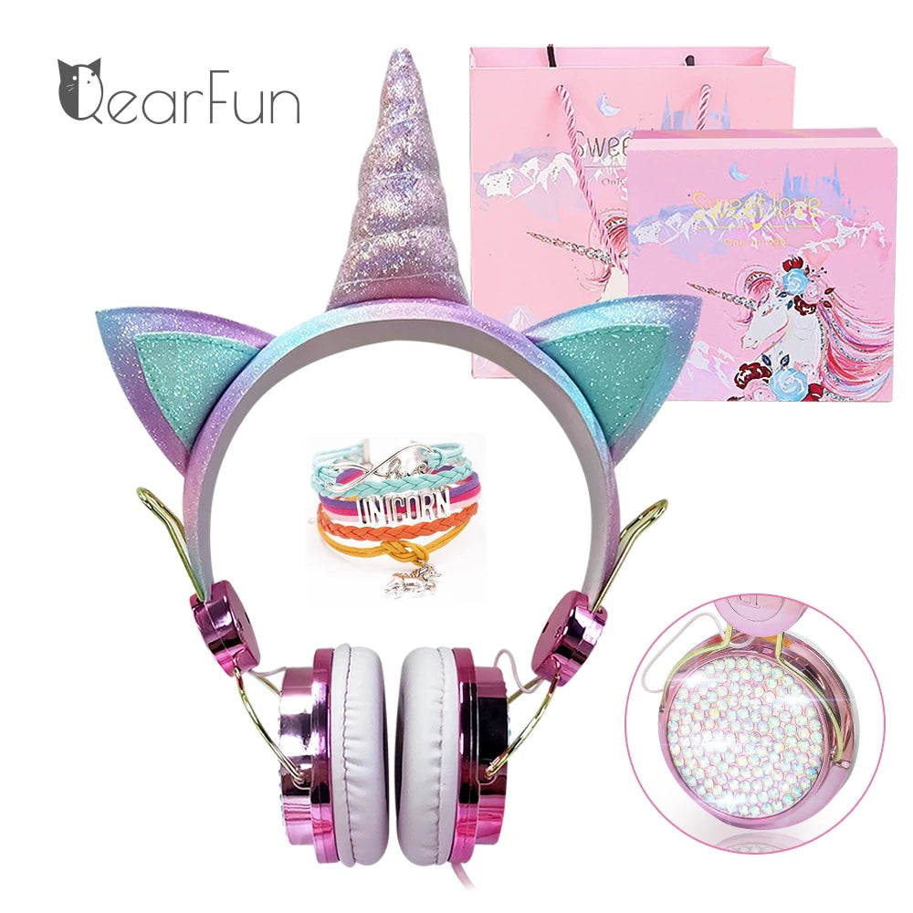Cute Unicorn Headphones 3D Stereo Music Kids Headphones With Microphone Girls Cell Phone Children's Wired Headset Gamer Gift