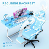 Light Blue Gaming Chair with Footrest,Lovely Cute Bunny Computer Gamer Chair,Kawaii Desk Chair