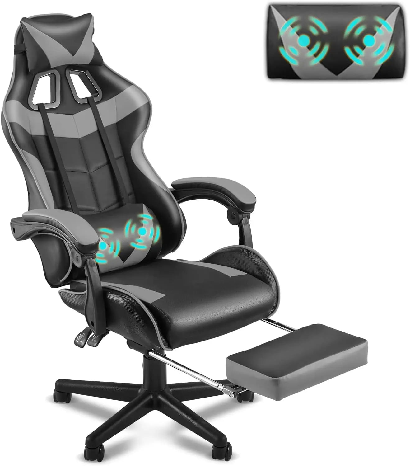 Light Blue Gaming Chair with Footrest,Lovely Cute Bunny Computer Gamer Chair,Kawaii Desk Chair