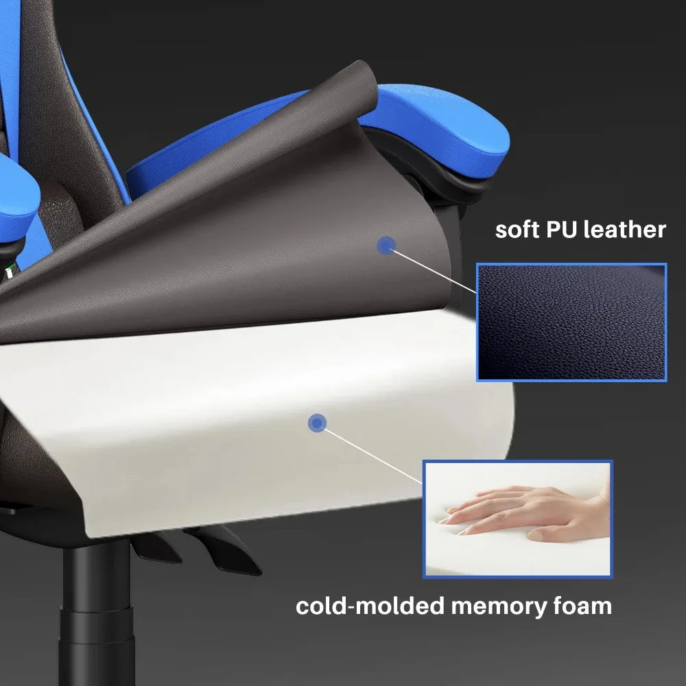 Gaming Chair PU Leather Office Chair, Reclining Racing Game Chair Back and Seat Height Adjustable Swivel Recliner