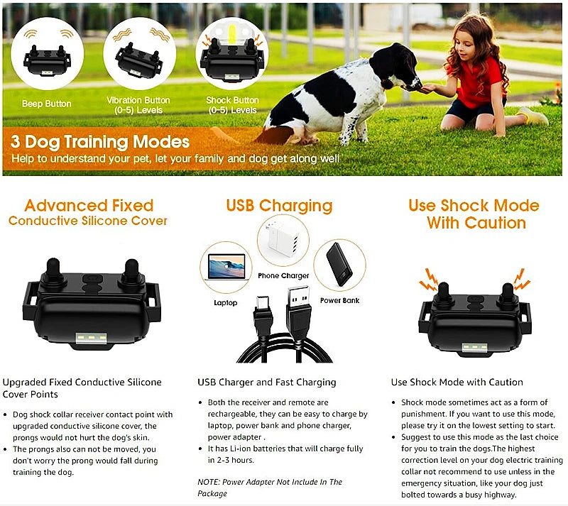 VIP Electric Dog Training Collar Waterproof Dog Bark Collar Pet With Remote Control Rechargeable Anti Barking Device Equipment