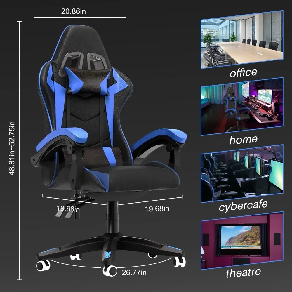 Gaming Chair PU Leather Office Chair, Reclining Racing Game Chair Back and Seat Height Adjustable Swivel Recliner