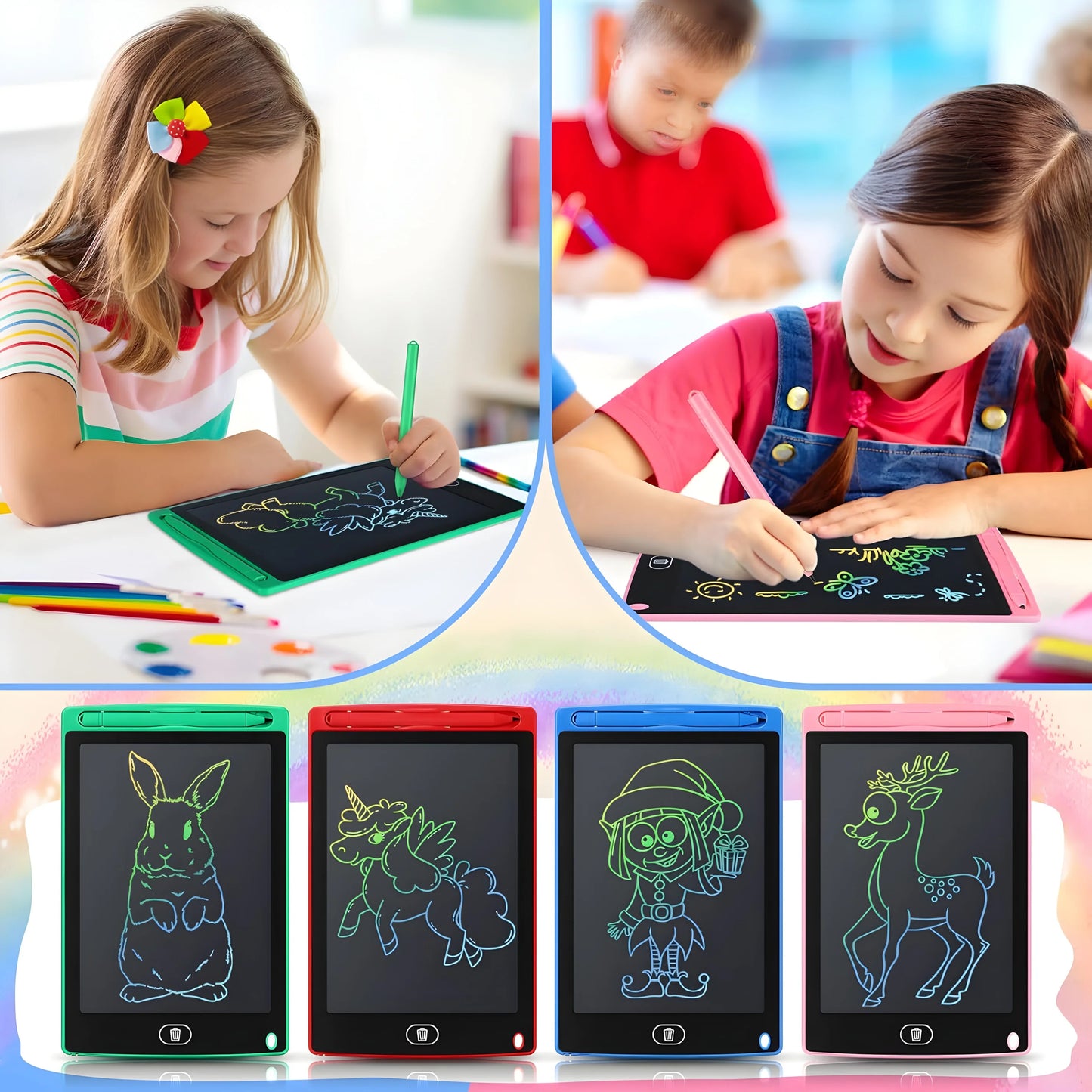 2/4Pcs LCD Writing Tablet Doodle Pad for Kids 12Inch LCD Drawing Board Colorful Reusable Writing Tablet for Educational Toy Gift