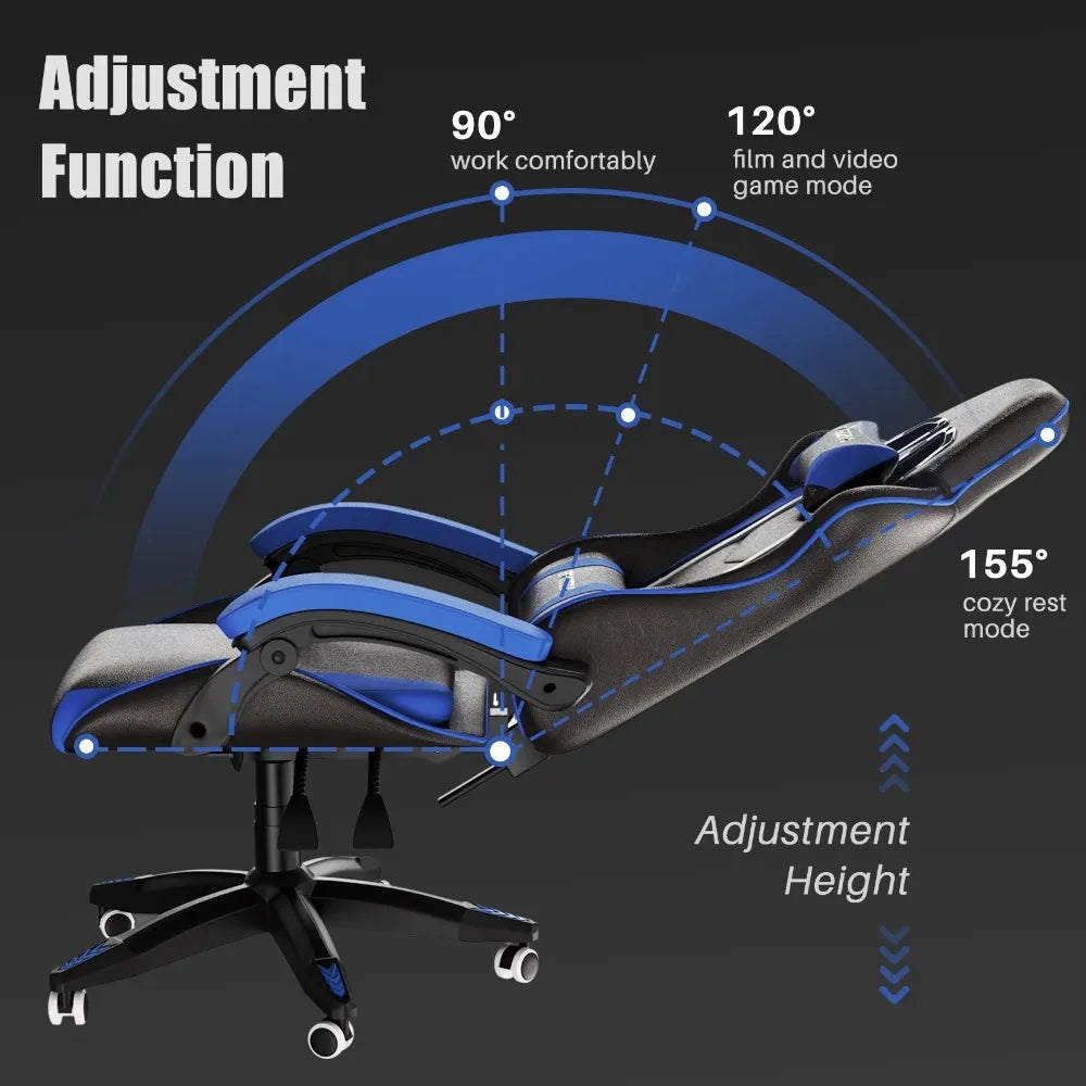 Gaming Chair PU Leather Office Chair, Reclining Racing Game Chair Back and Seat Height Adjustable Swivel Recliner