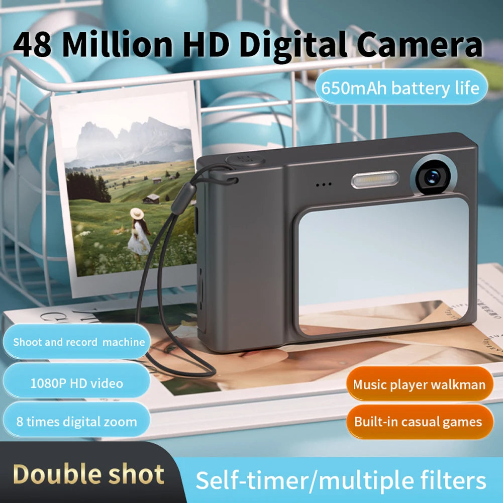 2.4 Inch Kids Digital Camera 1080P 48MP Retro Students Camera 8 X Zoom Compact Camera Camcorder for Beginner Photography