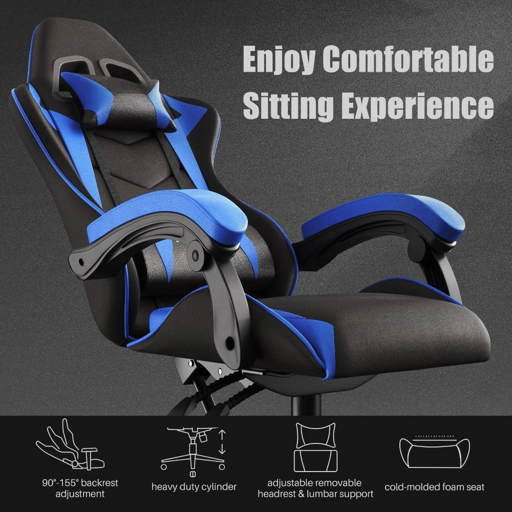 Gaming Chair PU Leather Office Chair, Reclining Racing Game Chair Back and Seat Height Adjustable Swivel Recliner