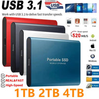 External Hard Drive 1TB Portable SSD 2TB External Solid State Drive USB 3.1/Type-C Hard Disk High-Speed Storage for PC/Mac/Phone