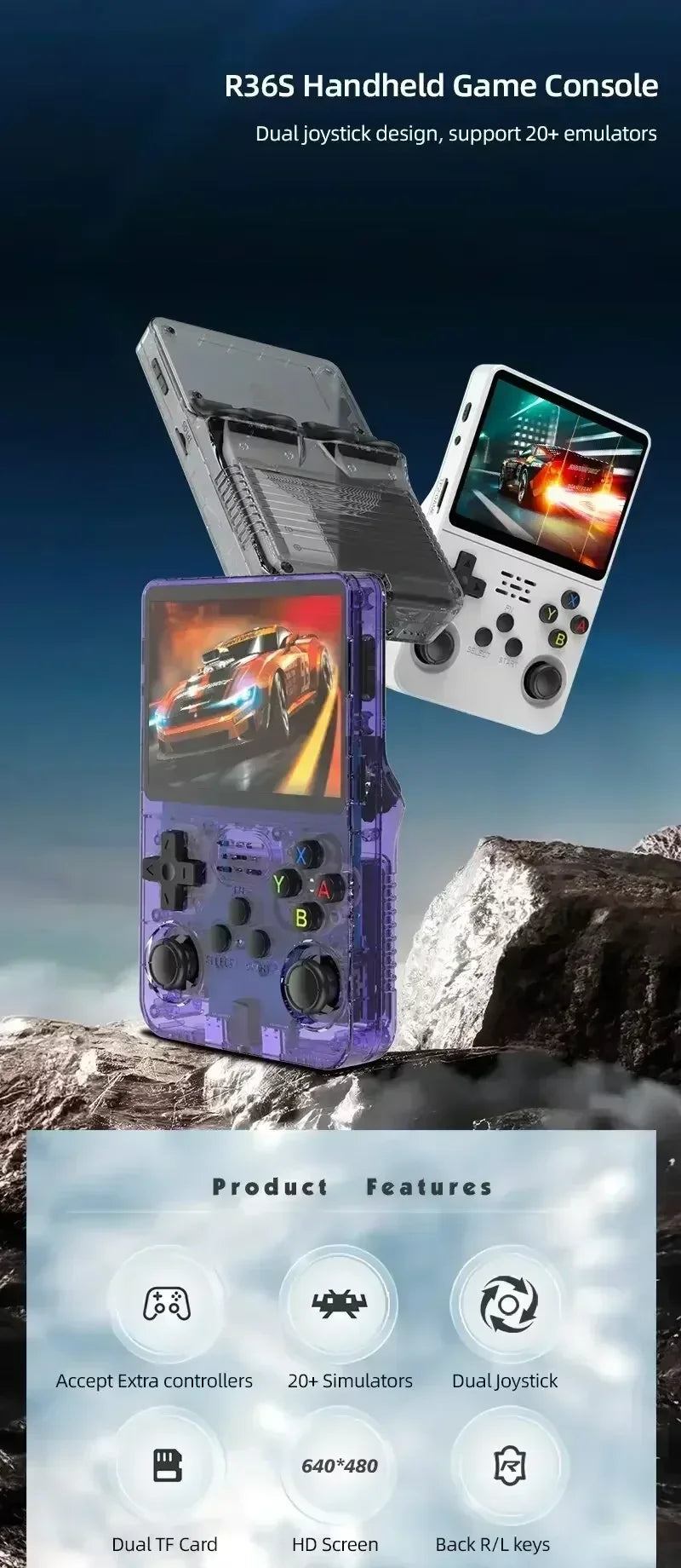 Open Source R36S Retro Handheld Video Game Console Linux System 3.5 Inch IPS Screen Portable Pocket Video Player R36S 64GB Games