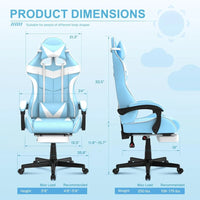 Light Blue Gaming Chair with Footrest,Lovely Cute Bunny Computer Gamer Chair,Kawaii Desk Chair