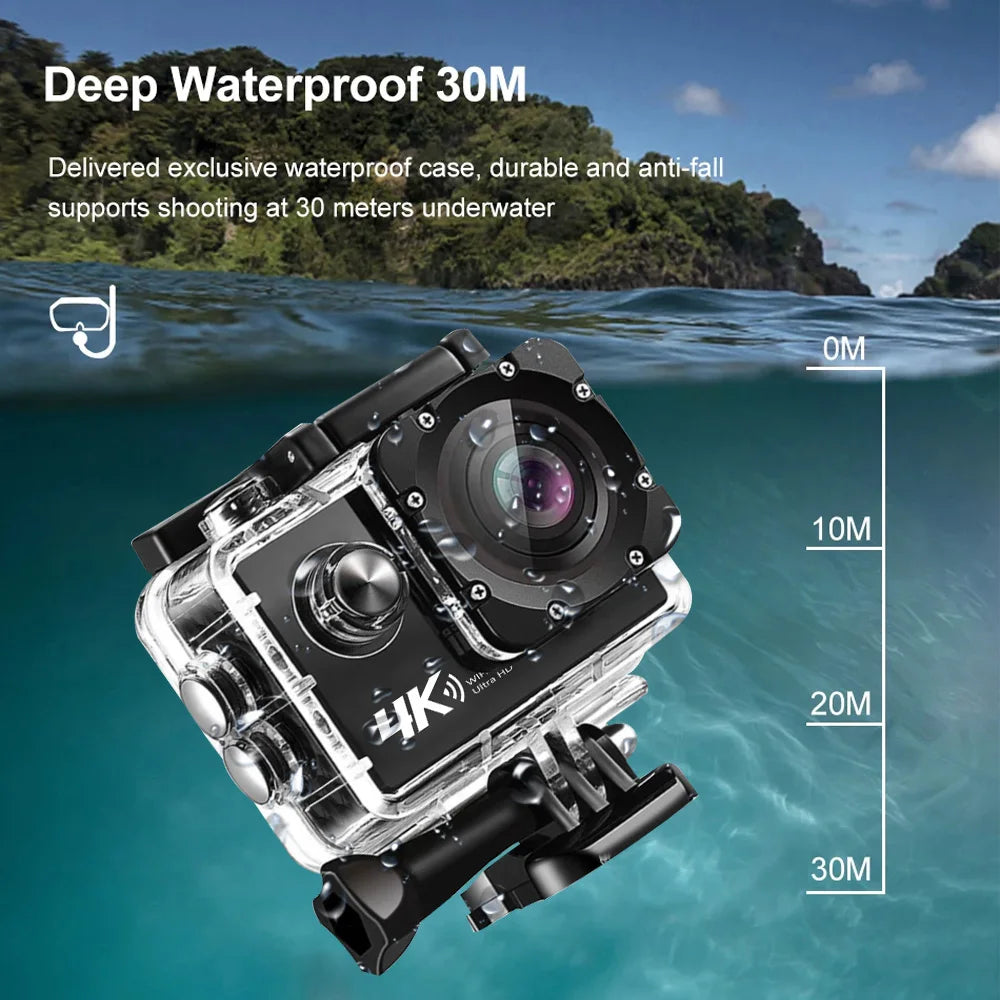 4K Action Camera A1 Ultra HD WiFi 12MP 2" LCD 30M Waterproof 170D Remote Control Helmet Bicycle Video Camera Outdoor Sport Cam