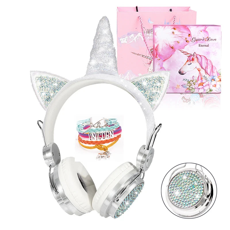 Cute Unicorn Headphones 3D Stereo Music Kids Headphones With Microphone Girls Cell Phone Children's Wired Headset Gamer Gift