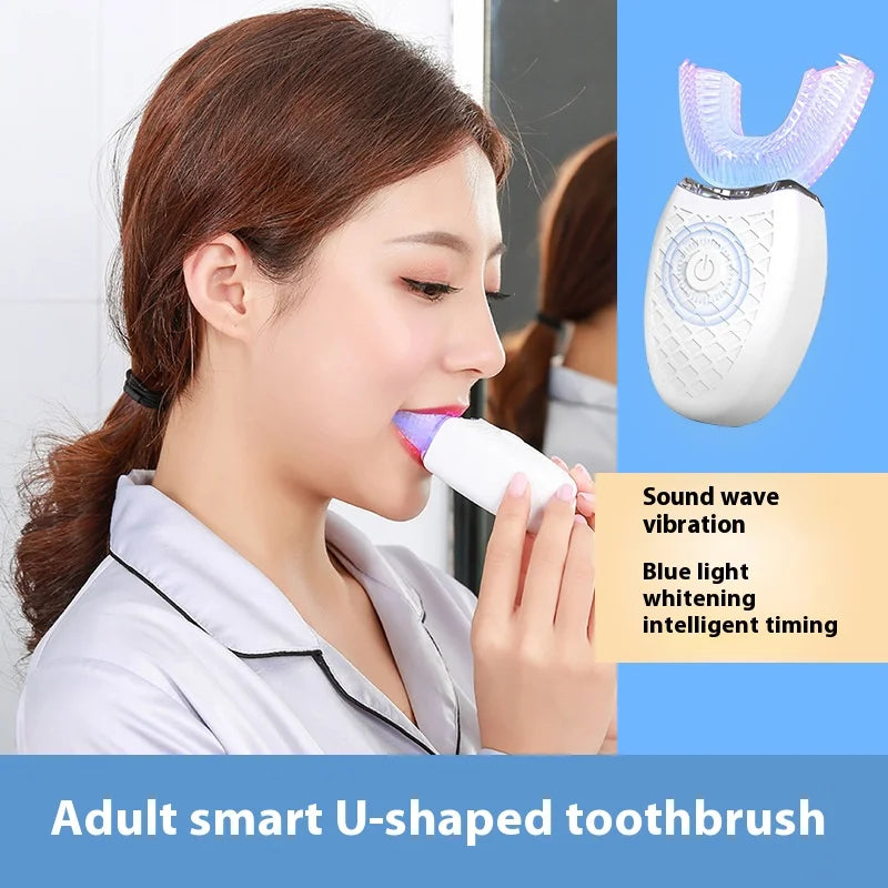 Electric U-Shaped Toothbrush for Adults - Soft-Bristles Teeth Whitening Kit, Oral Care with Auto-Timing & 360° Gum Protection