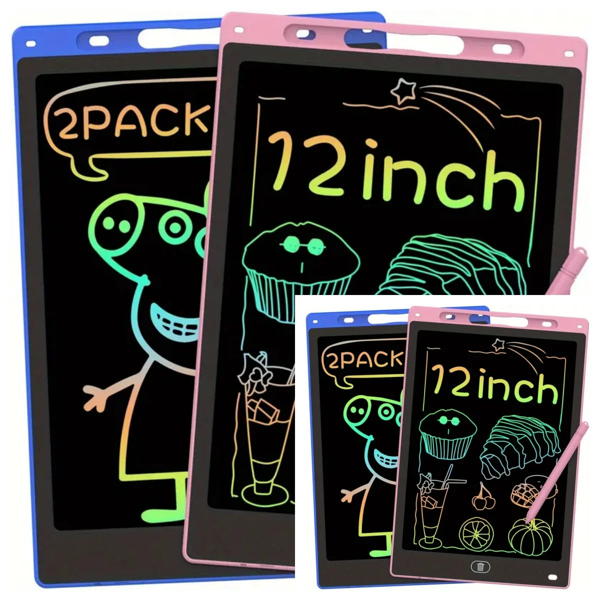 2/4Pcs LCD Writing Tablet Doodle Pad for Kids 12Inch LCD Drawing Board Colorful Reusable Writing Tablet for Educational Toy Gift
